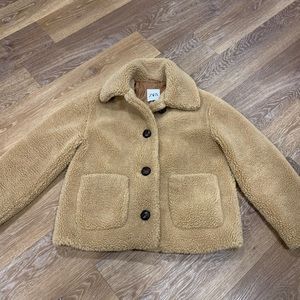 Zara Fleece Textured Jacket in Camel -Teddy coat